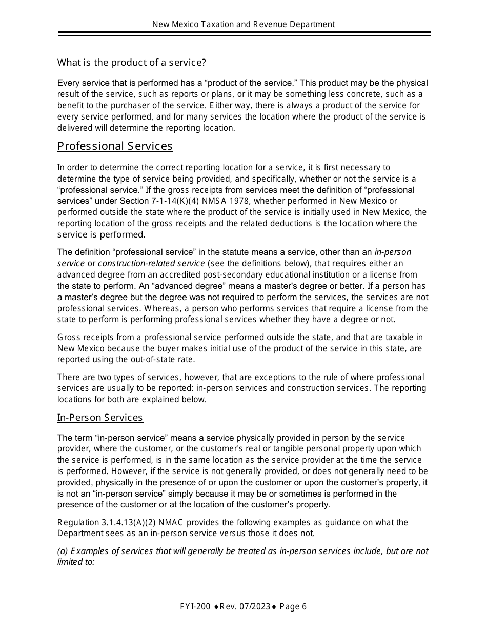 Instructions for Gross Receipts Reporting Location and the Appropriate Tax Rate - New Mexico, Page 6