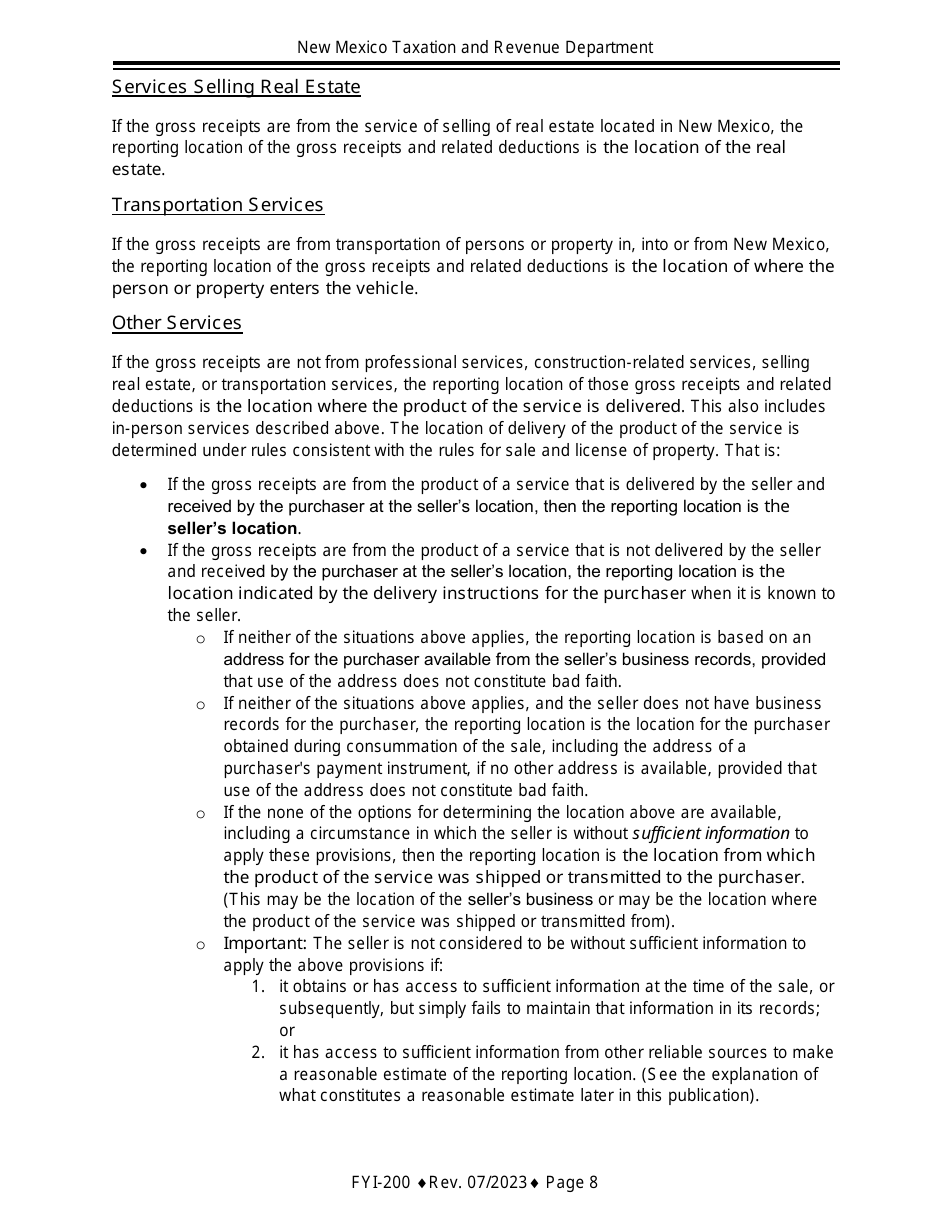 Instructions for Gross Receipts Reporting Location and the Appropriate Tax Rate - New Mexico, Page 8