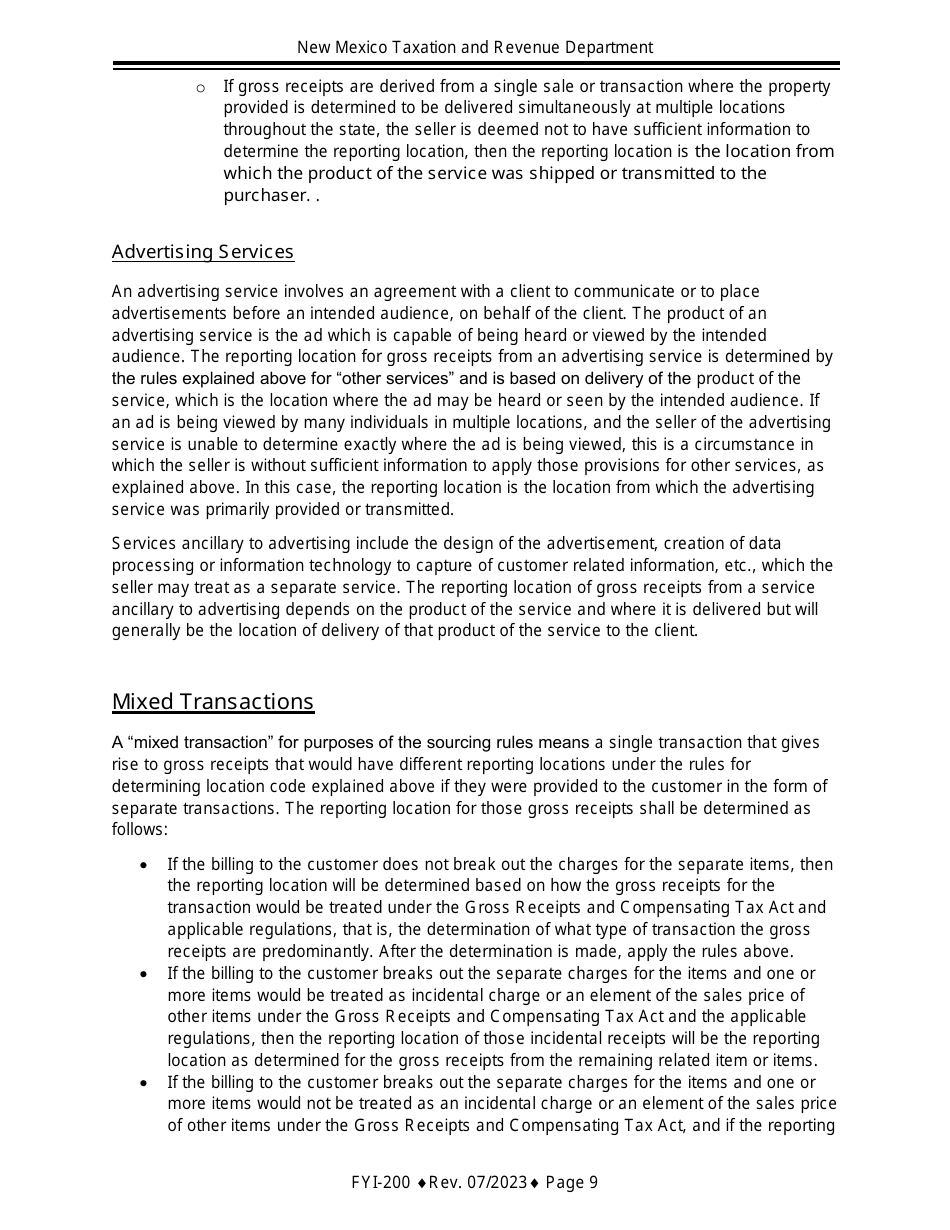 Instructions for Gross Receipts Reporting Location and the Appropriate Tax Rate - New Mexico, Page 9