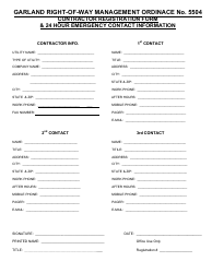 Document preview: Contractor Registration Form & 24 Hour Emergency Contact Information - City of Garland, Texas