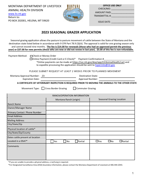 Seasonal Grazer Application - Montana, 2023