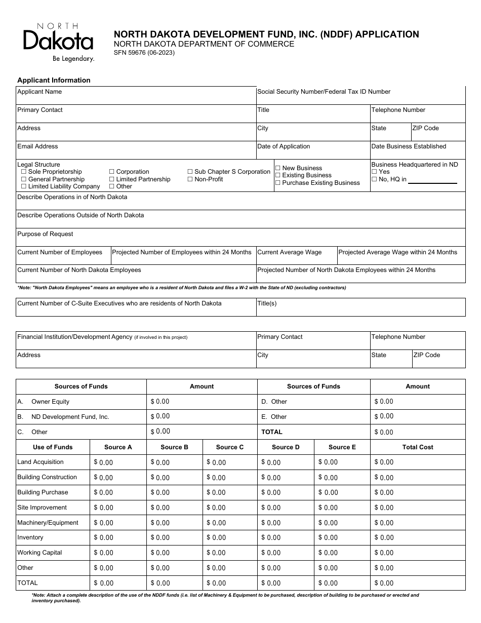 Form SFN59676 North Dakota Development Fund, Inc. (Nddf) Application - North Dakota, Page 1