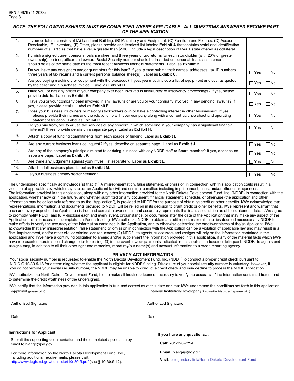 Form SFN59676 North Dakota Development Fund, Inc. (Nddf) Application - North Dakota, Page 3