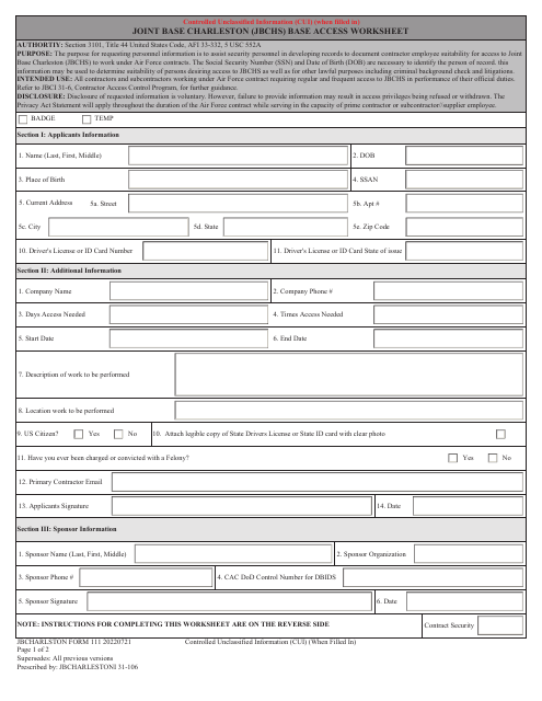 JB CHARLESTON Form 111  Printable Pdf
