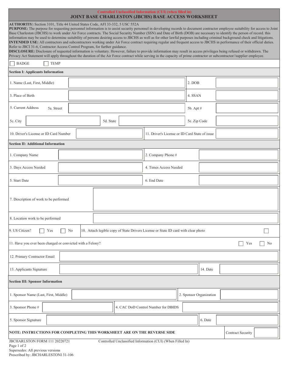 Jb Charleston Form 111 - Fill Out, Sign Online And Download Fillable 