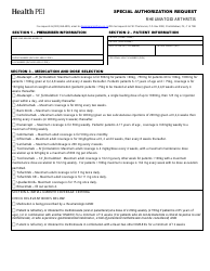 Document preview: Rheumatoid Arthritis Special Authorization Request Form - Prince Edward Island, Canada