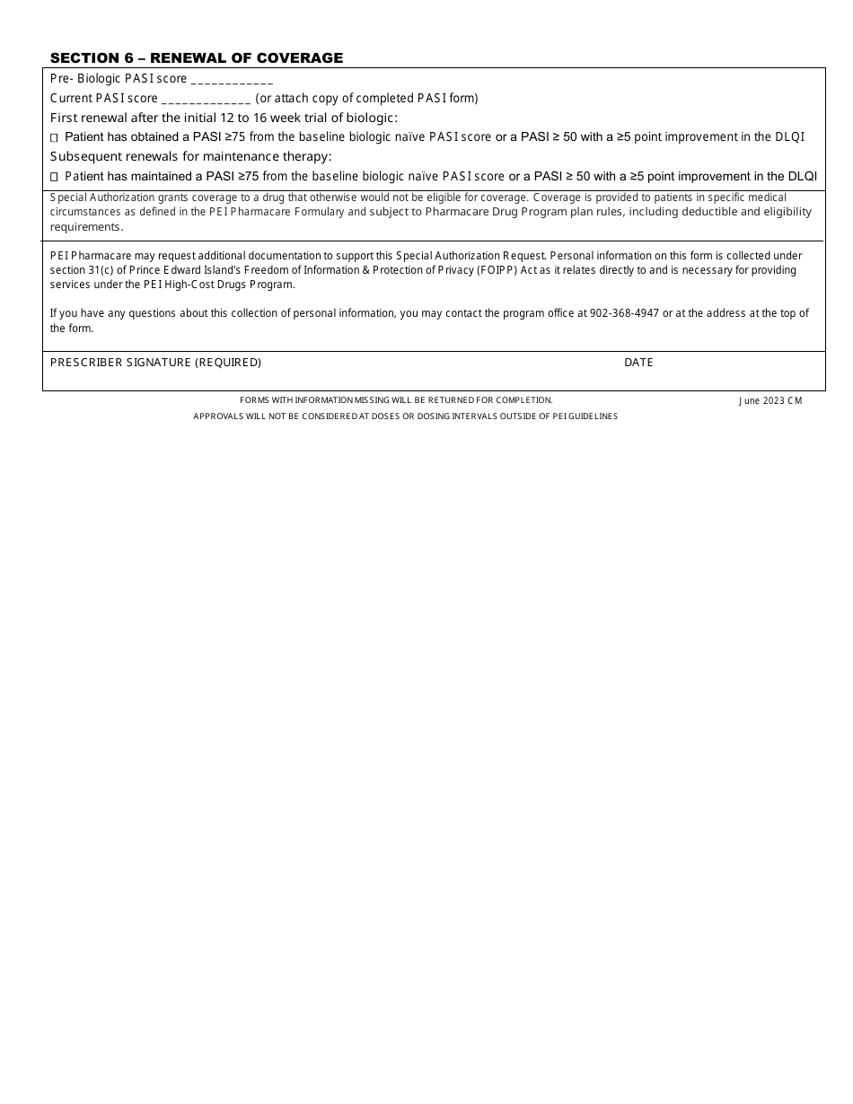 Plaque Psoriasis Special Authorization Request Form - Prince Edward Island, Canada, Page 2