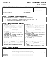 Document preview: Plaque Psoriasis Special Authorization Request Form - Prince Edward Island, Canada