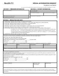 Document preview: Psoriatic Arthritis Special Authorization Request Form - Prince Edward Island, Canada