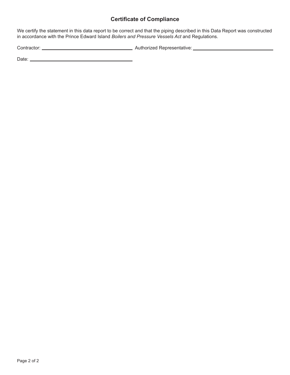Construction Data Report for Piping Systems - Prince Edward Island, Canada, Page 2
