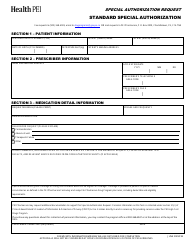 Document preview: Standard Special Authorization Request Form - Prince Edward Island, Canada