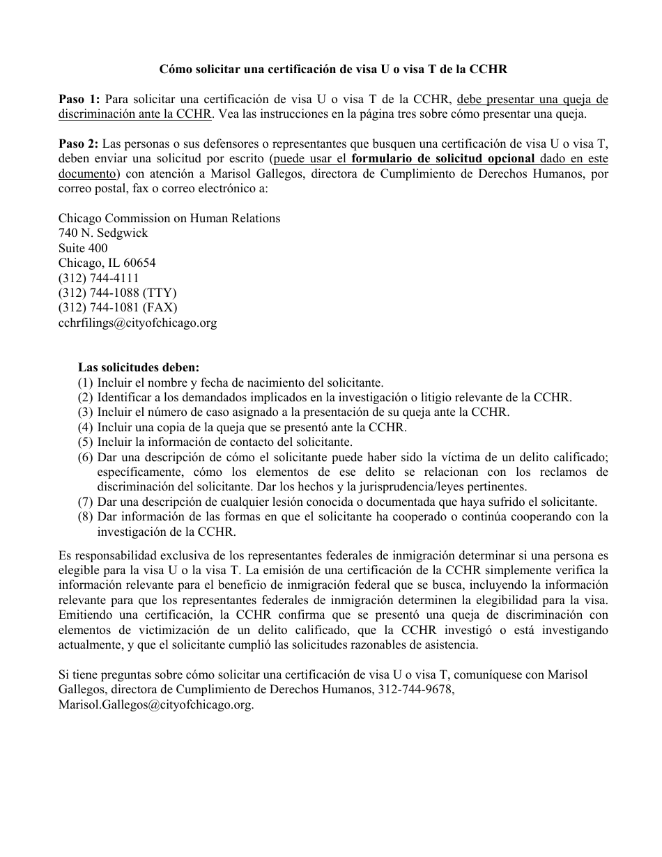 Formulario De Solicitud De Certificacion De Visa U Y Visa T - City of Chicago, Illinois (Spanish), Page 4