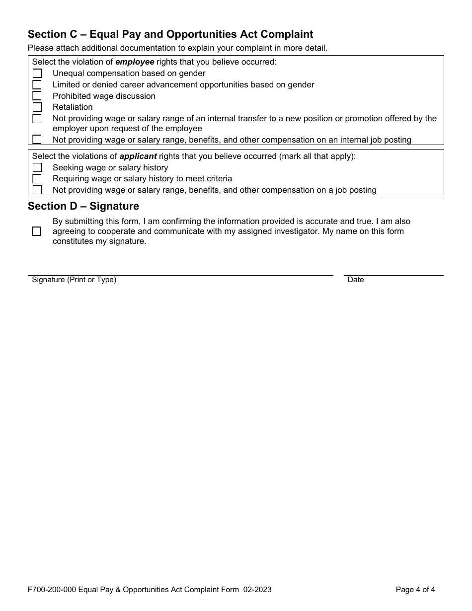 Form F700-200-000 Equal Pay  Opportunities Act Complaint - Washington, Page 4