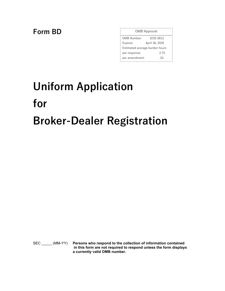 Form BD (SEC1490) Uniform Application for Broker-Dealer Registration, Page 1
