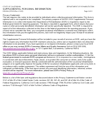 Form DR222A Supplemental Personal Information - California, Page 2