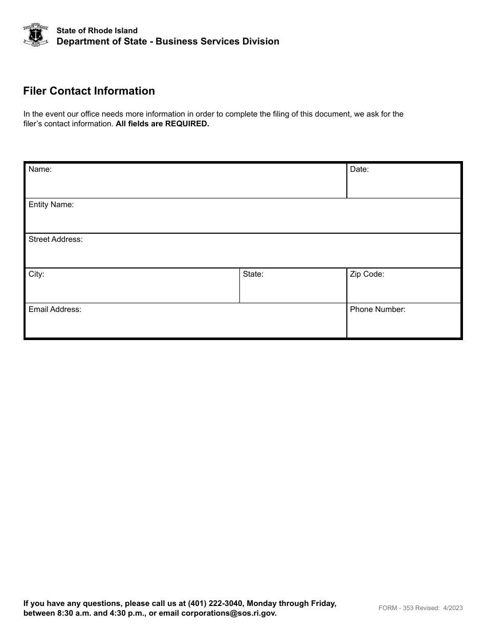 Form 353 Certificate of Cancellation of Registration of a Limited Partnership - Rhode Island, Page 3