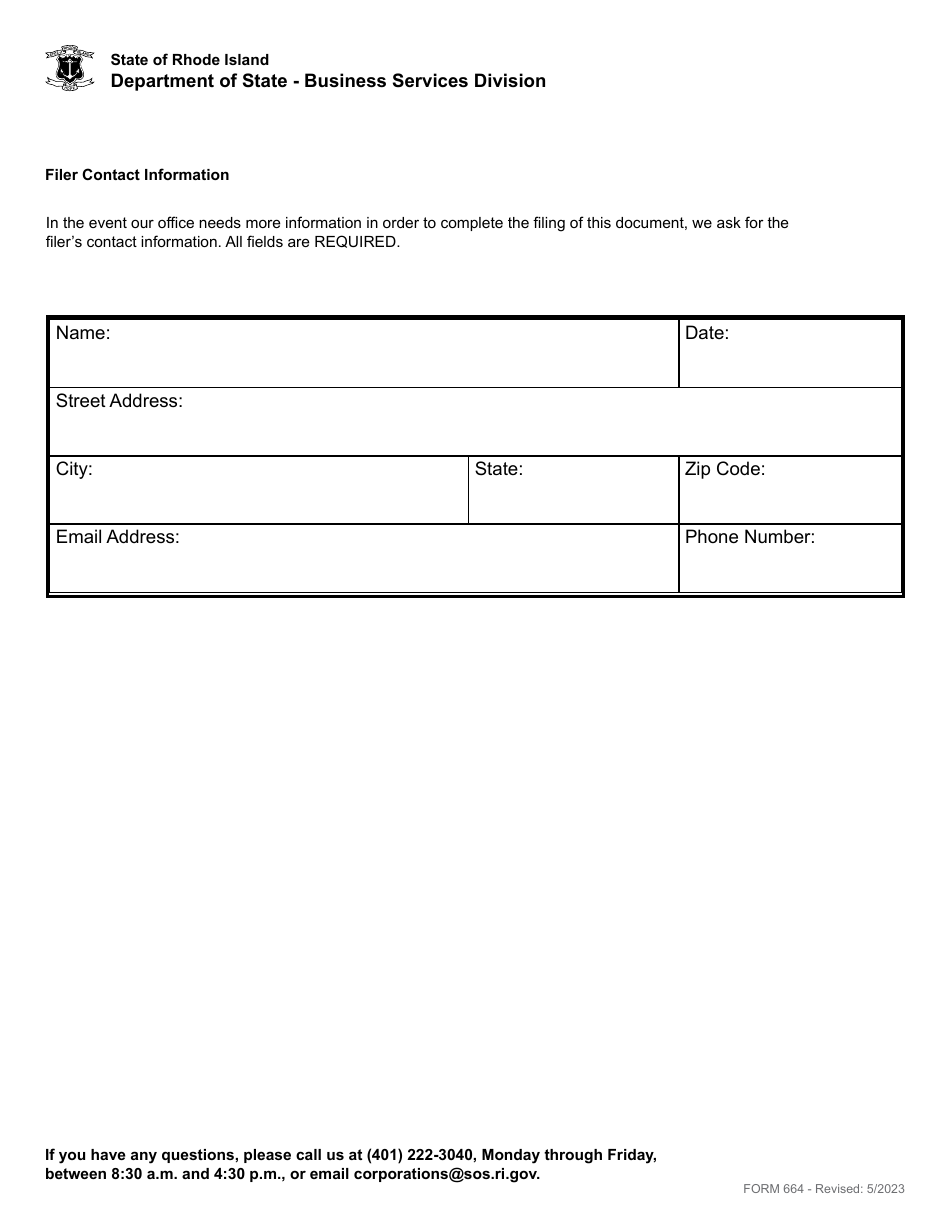 Form 664 Designation of Agent for Nonresident Owner of Amusements - Rhode Island, Page 3