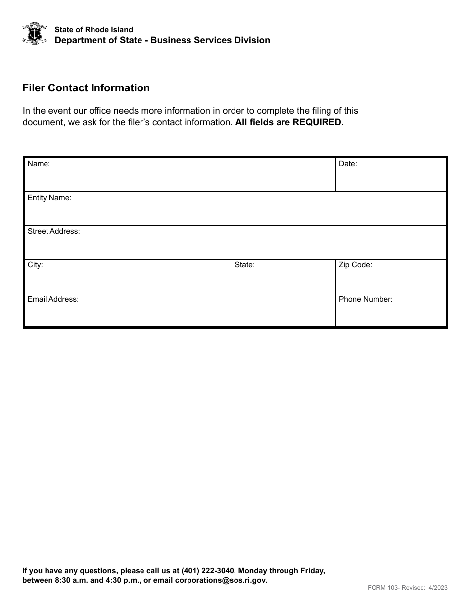 Form 103 Statement of Cancellation of Redeemable Shares for a Domestic Business Corporation - Rhode Island, Page 4
