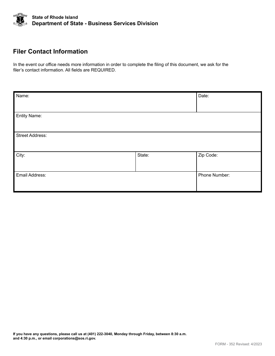 Form 352 Withdrawl of Statement of Qualification of a Foreign Limited Partnership - - Rhode Island, Page 3