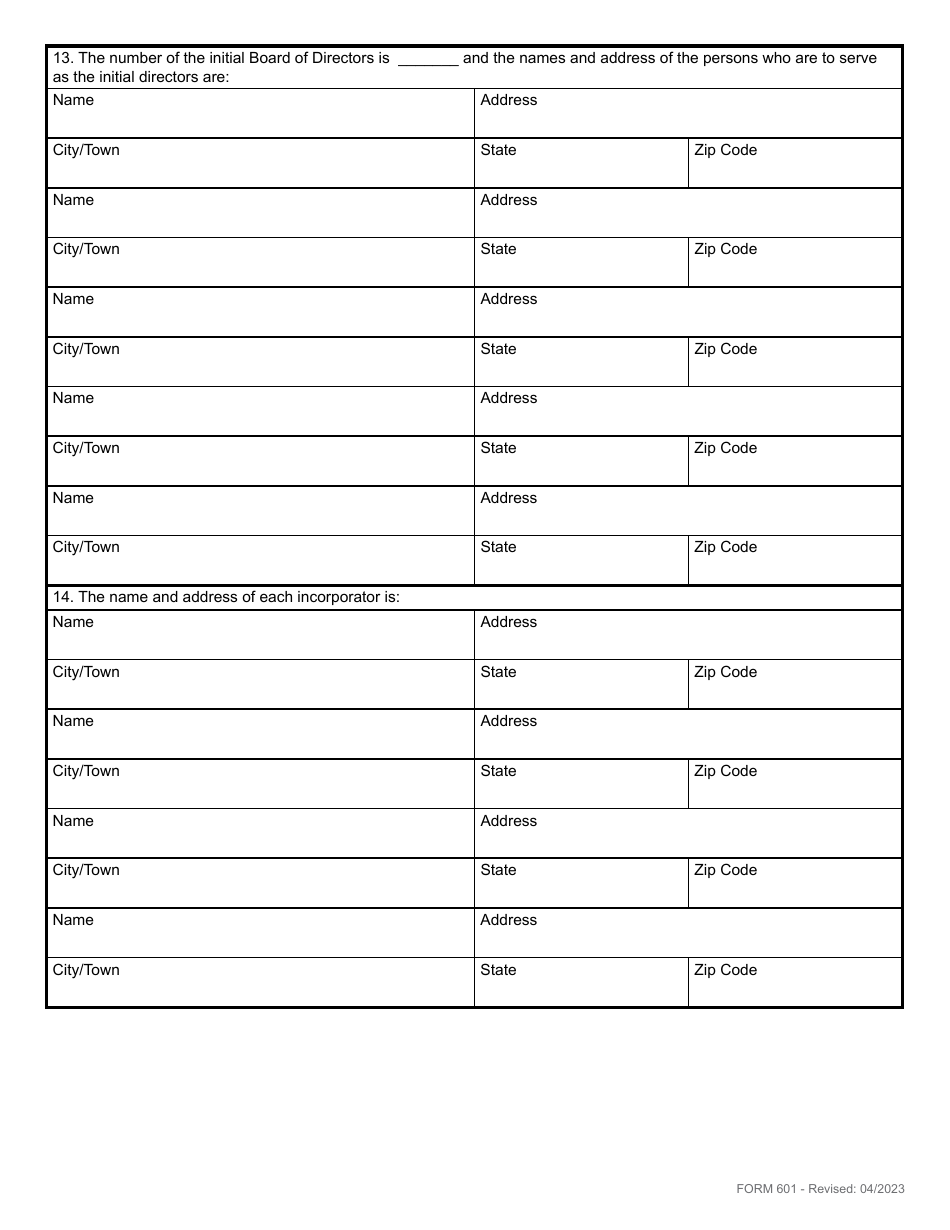 Form 601 Articles of Association for a Non-profit Consumers Cooperative Association - Rhode Island, Page 4