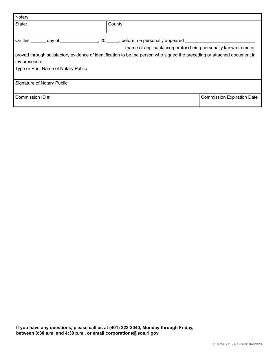 Form 601 Articles of Association for a Non-profit Consumers Cooperative Association - Rhode Island, Page 6