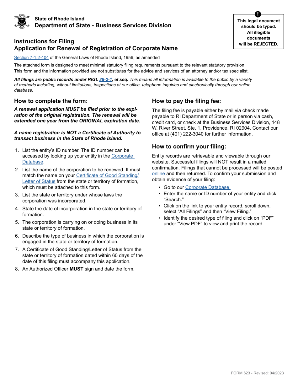 Form 623 Download Fillable PDF or Fill Online Application for Renewal