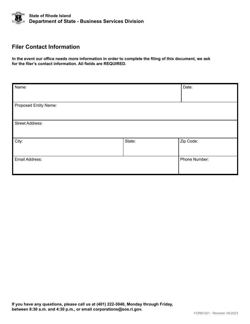 Form 621 Notice of Transfer of Reserved Name - Rhode Island, Page 3