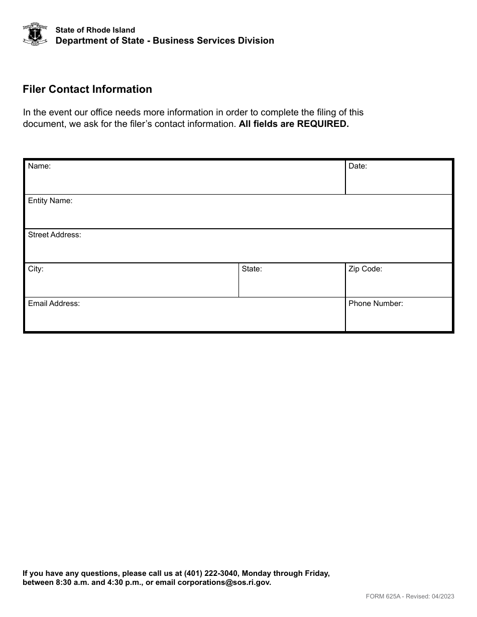 Form 625A Statement of Abandonment of Use of Fictitious Business Name - Domestic or Foreign Business Corporation - Rhode Island, Page 3