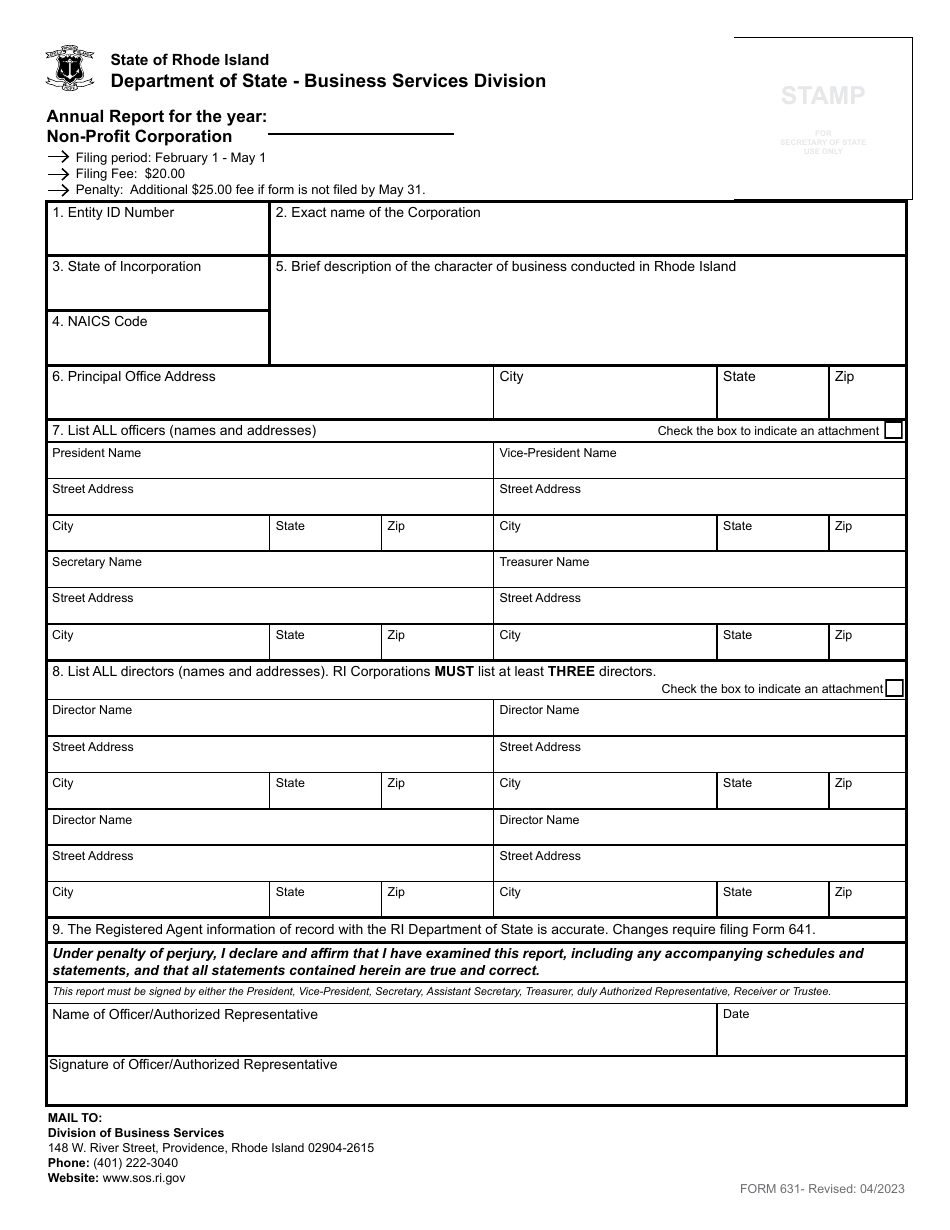 Form 631 Annual Report for a Non-profit Corporation - Rhode Island, Page 2