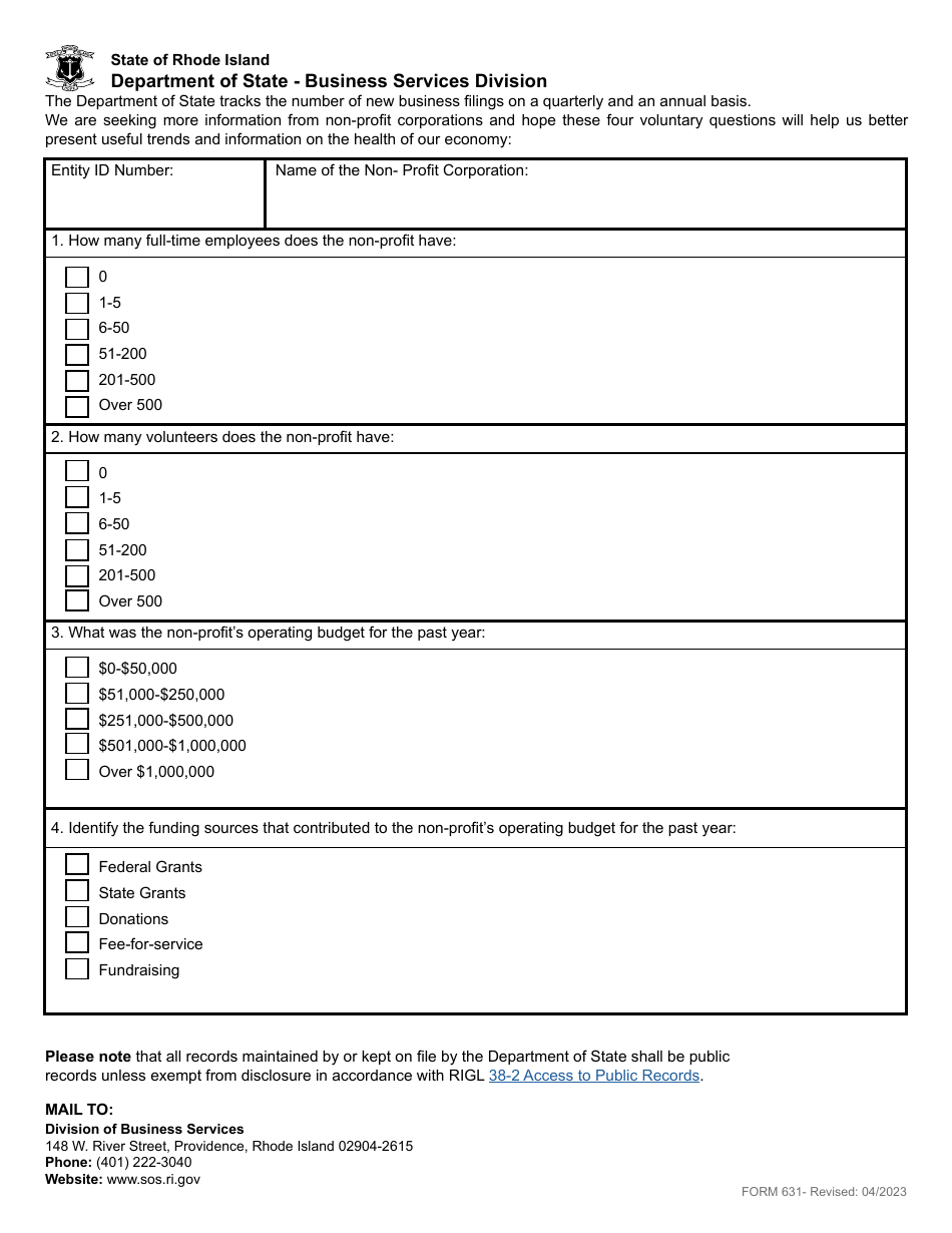 Form 631 Annual Report for a Non-profit Corporation - Rhode Island, Page 3