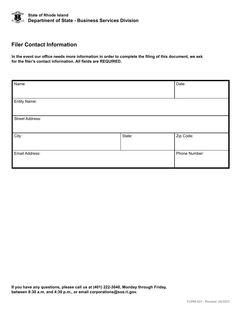 Form 627 Statement of Abandonment of Use of Fictitious Business Name - Domestic and Foreign Non-profit Corporation - Rhode Island, Page 3