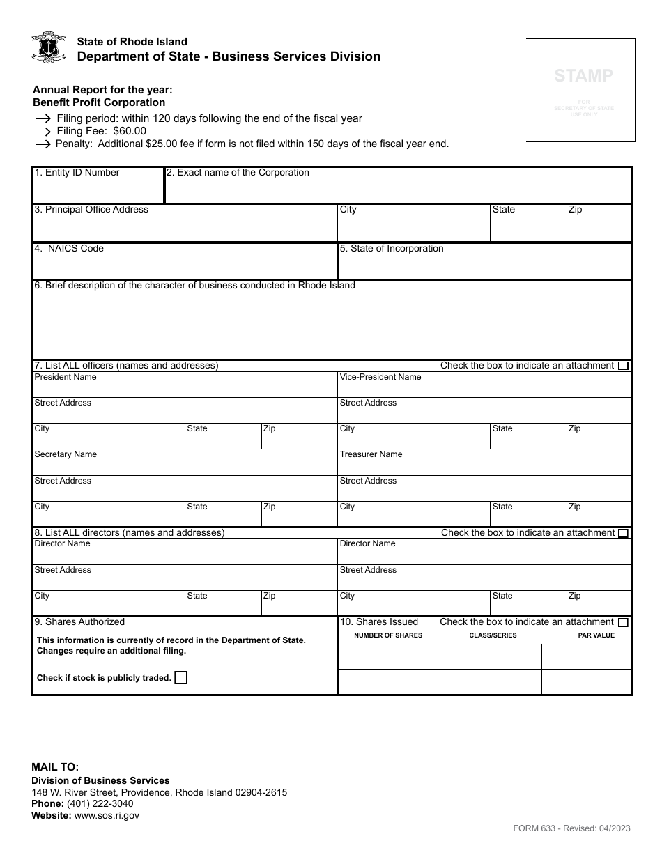 Form 633 Annual Report for a Benefit Corporation - Rhode Island, Page 2