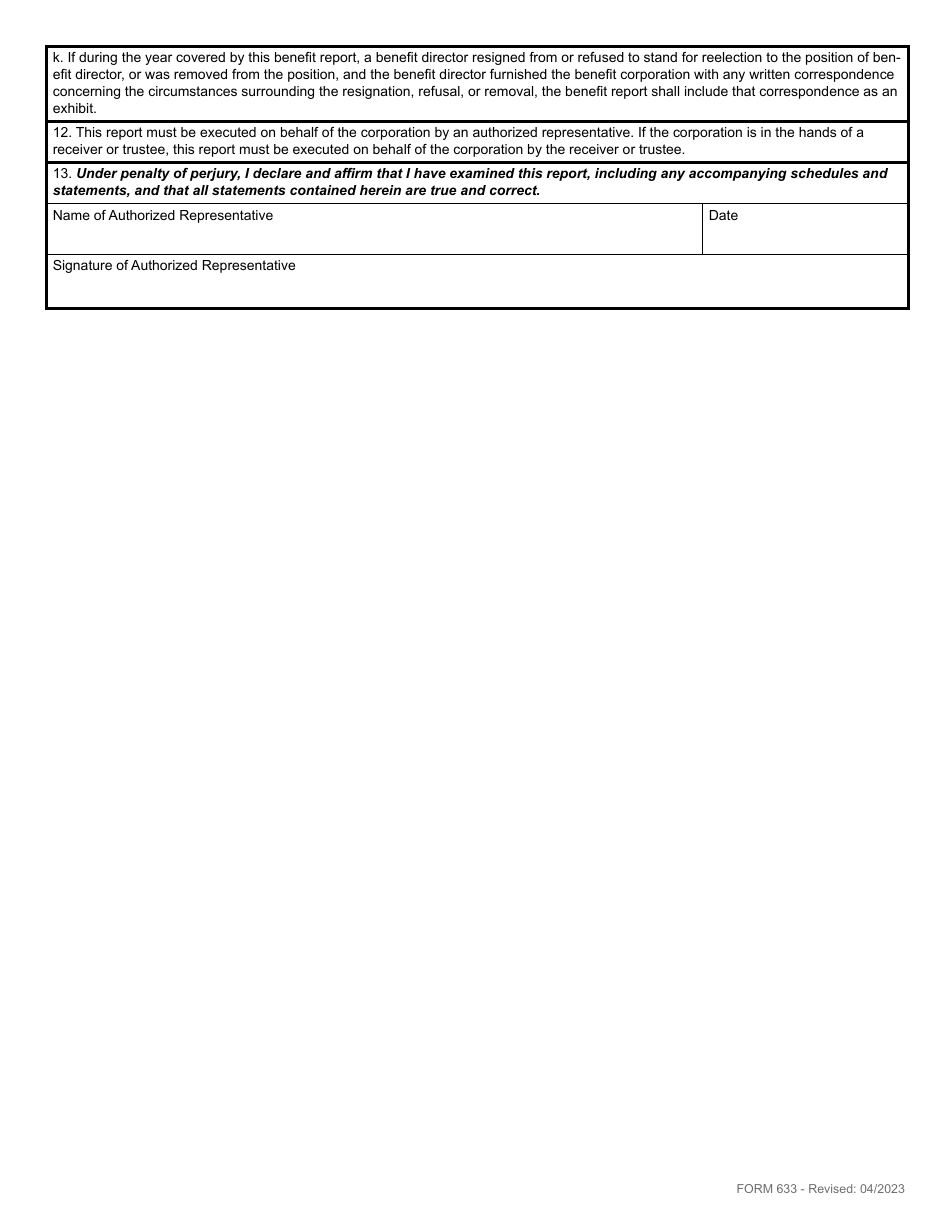 Form 633 Annual Report for a Benefit Corporation - Rhode Island, Page 4