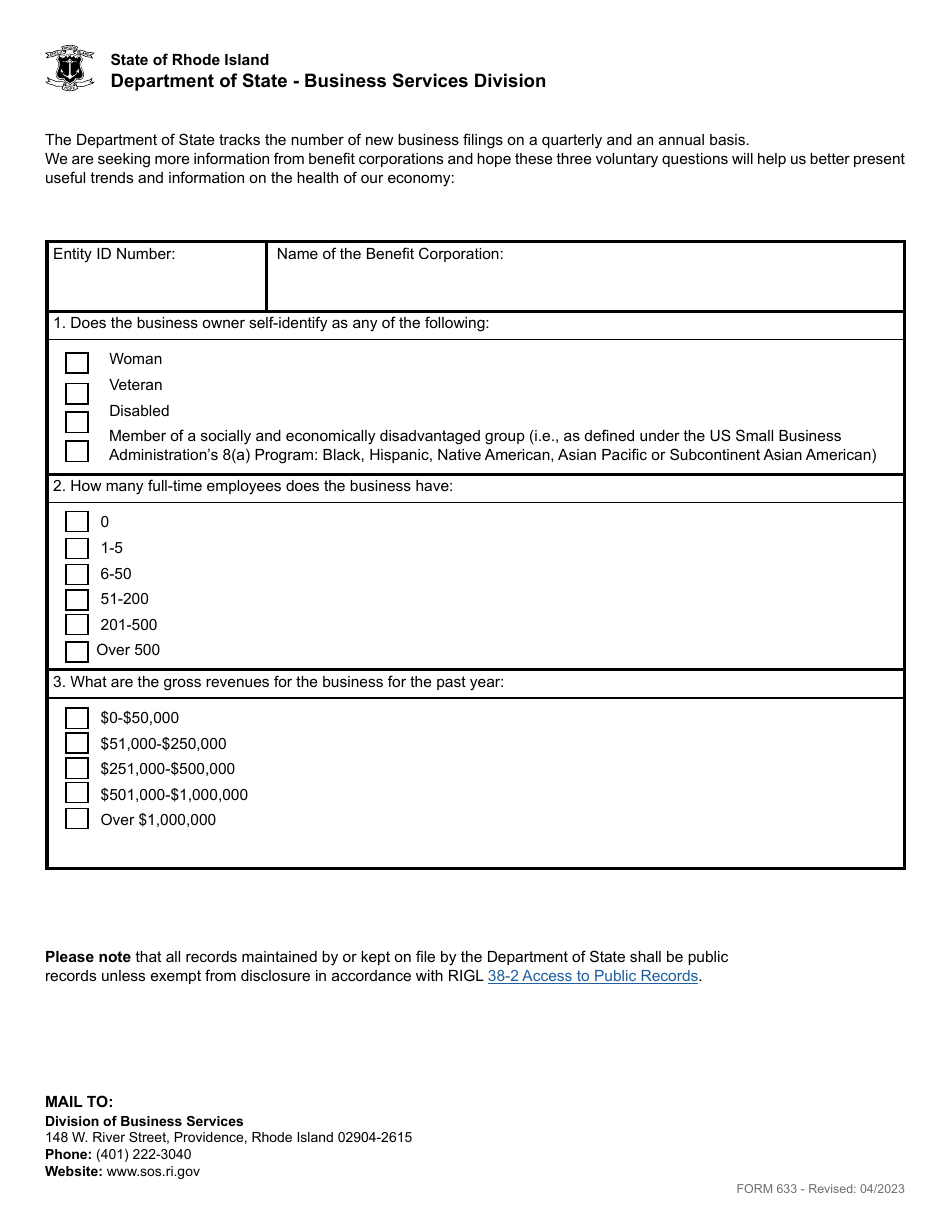 Form 633 Annual Report for a Benefit Corporation - Rhode Island, Page 5