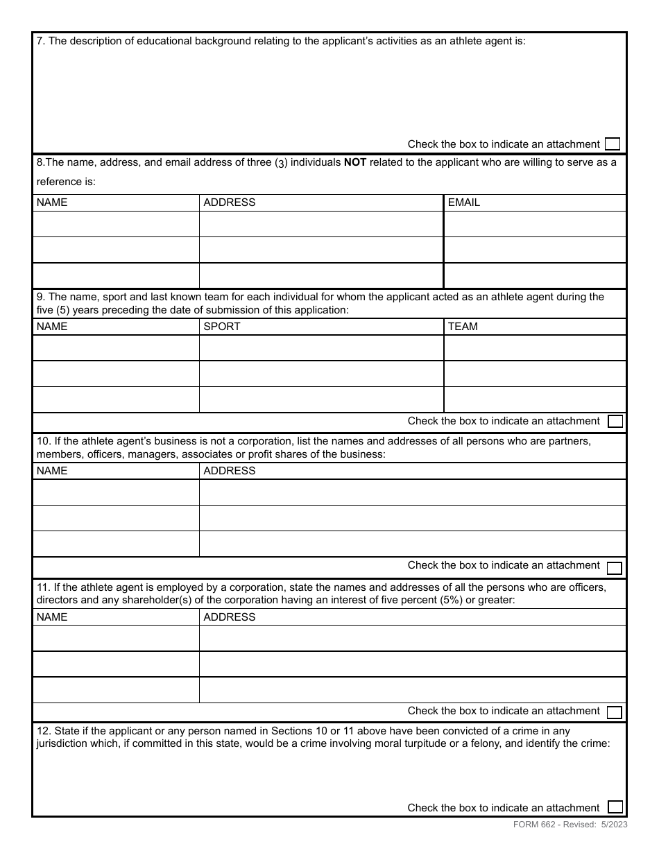 Form 662 Application for Renewal of Registration of an Athlete Agent - Rhode Island, Page 3