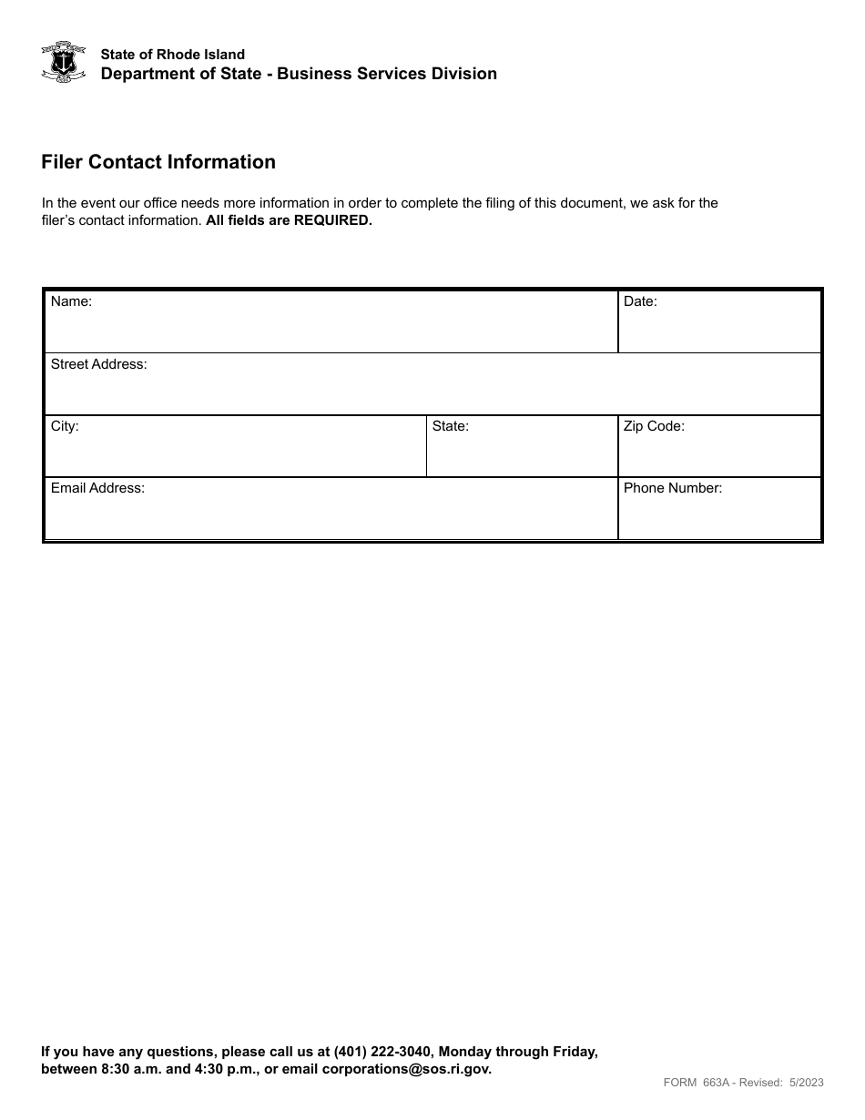 Form 663A Appointment of Attorney by Nonresidents Doing Business in the State of Rhode Island - Rhode Island, Page 3
