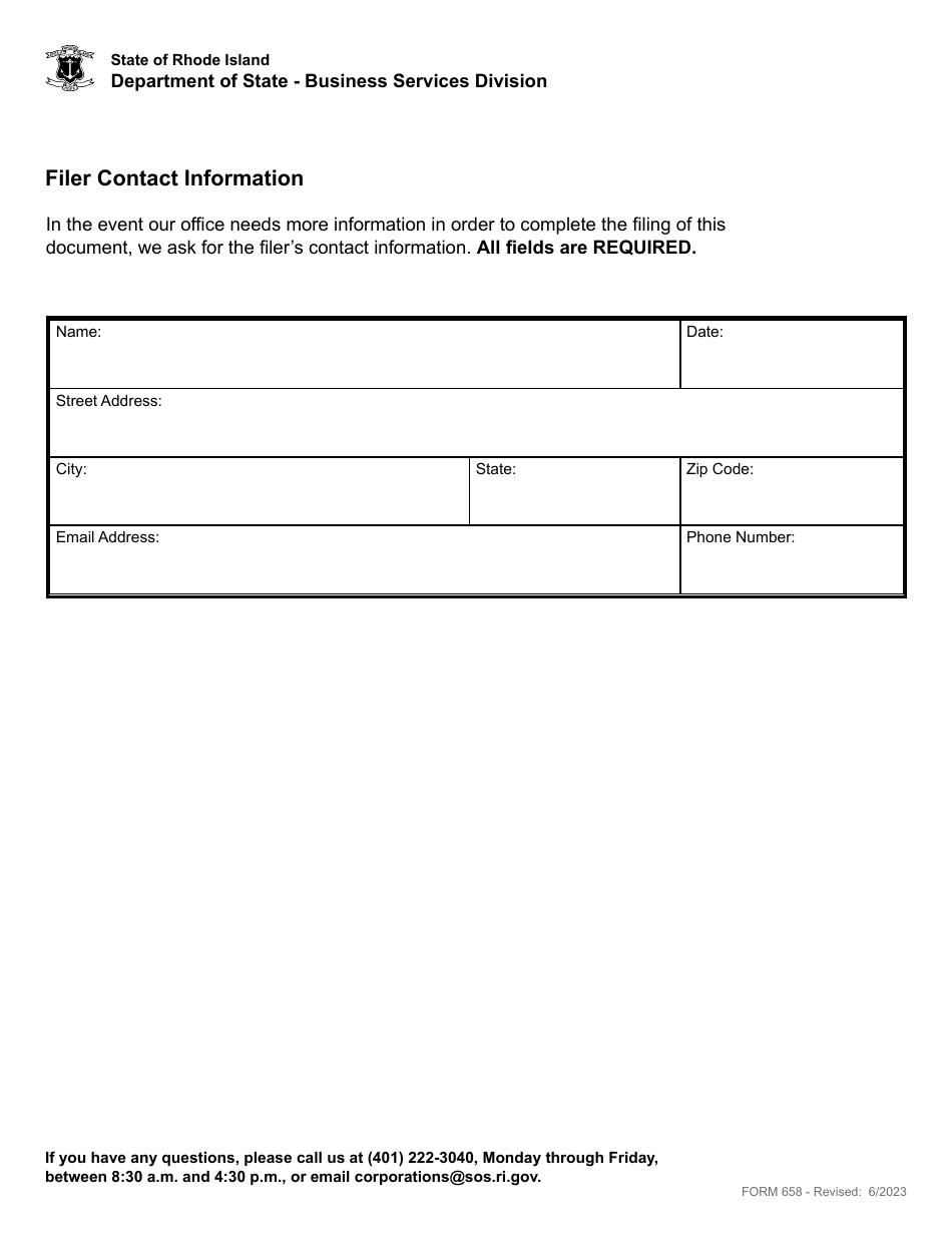 Form 658 Designation of Agent for Nonresident Landlord - Rhode Island, Page 4