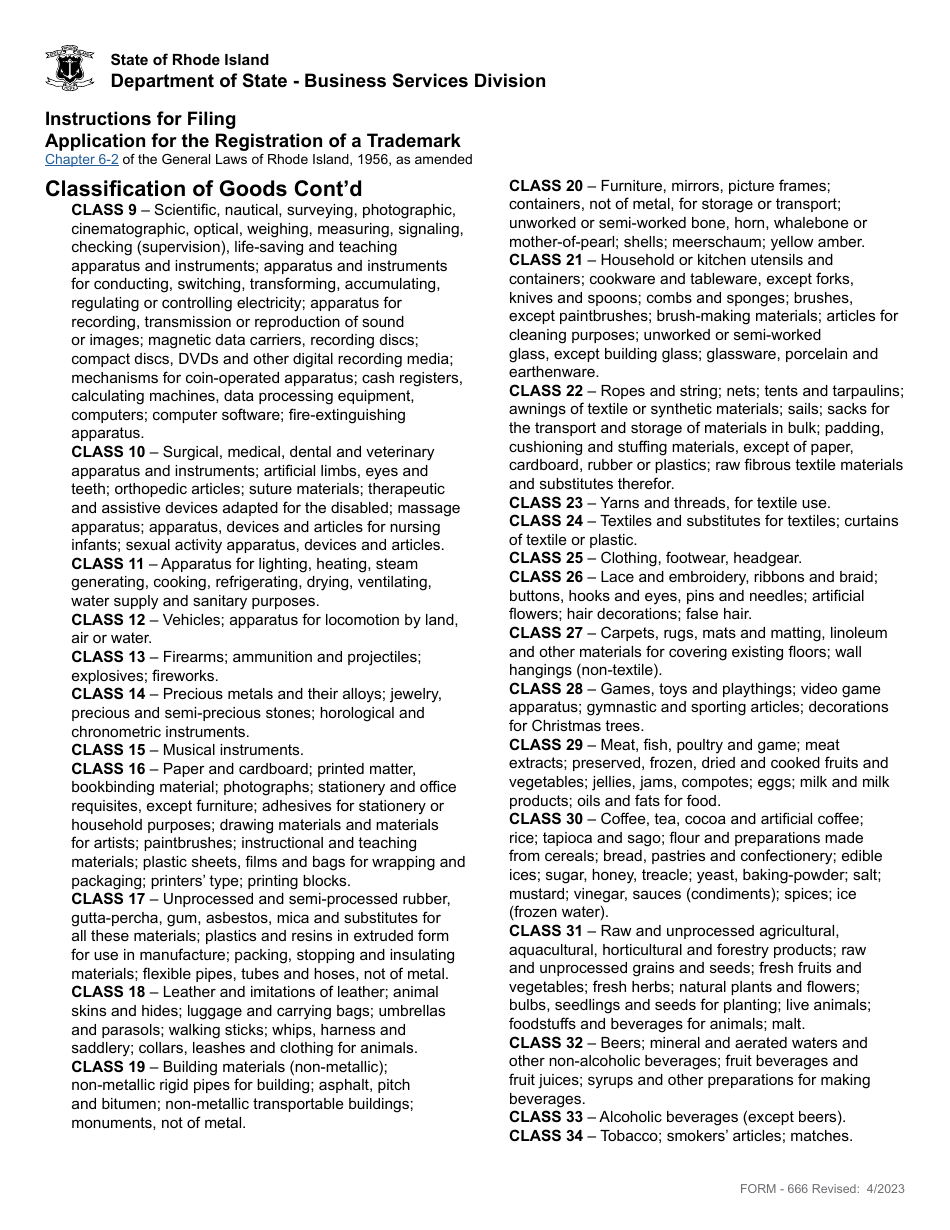 Form 666 Application for the Registration of a Trademark - Rhode Island, Page 3
