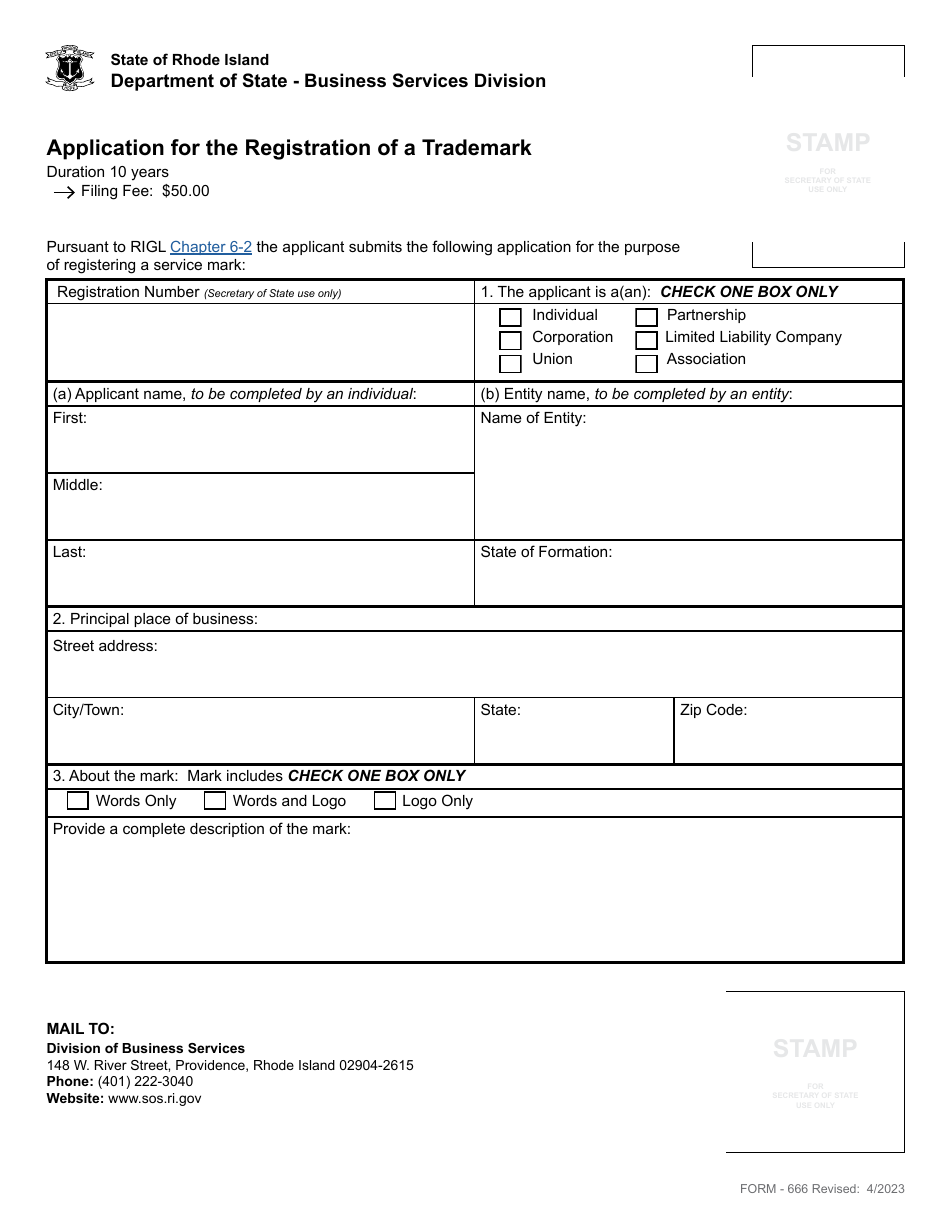 Form 666 Application for the Registration of a Trademark - Rhode Island, Page 4
