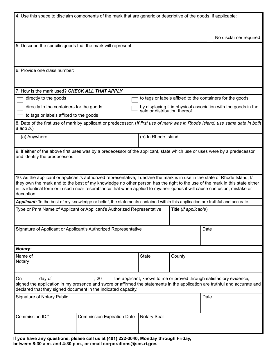 Form 666 Application for the Registration of a Trademark - Rhode Island, Page 5