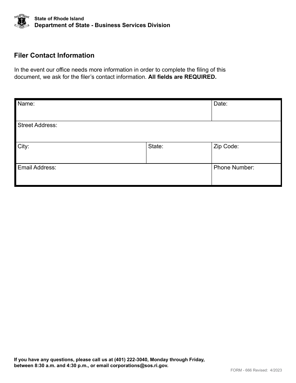 Form 666 Application for the Registration of a Trademark - Rhode Island, Page 6