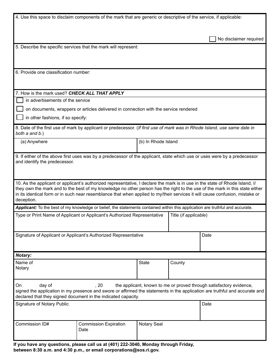 Form 665 Application for the Registration of a Service Mark - Rhode Island, Page 4