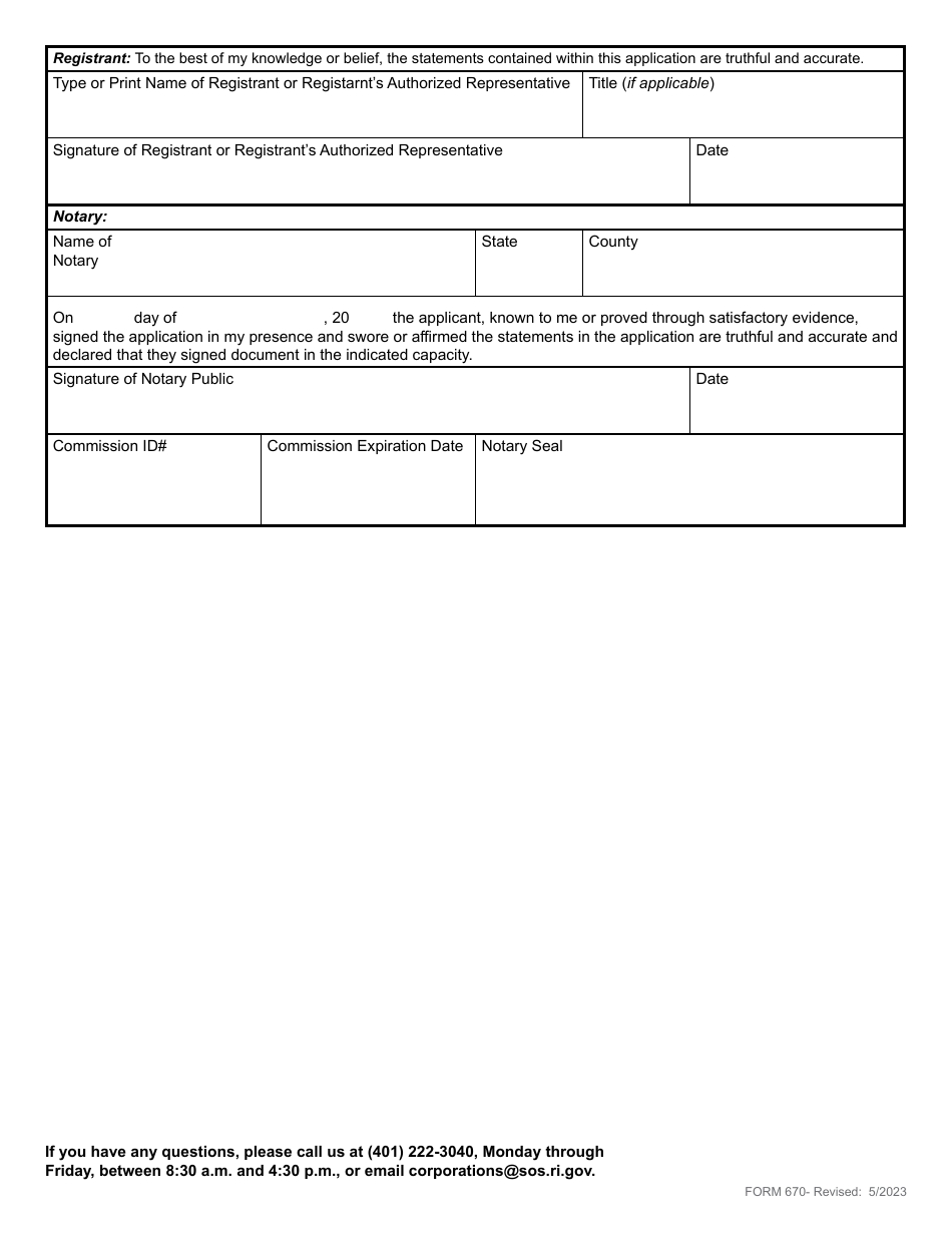 Form 670 Statement of Voluntary Cancellation of Service Mark or Trademark Registration - Rhode Island, Page 3