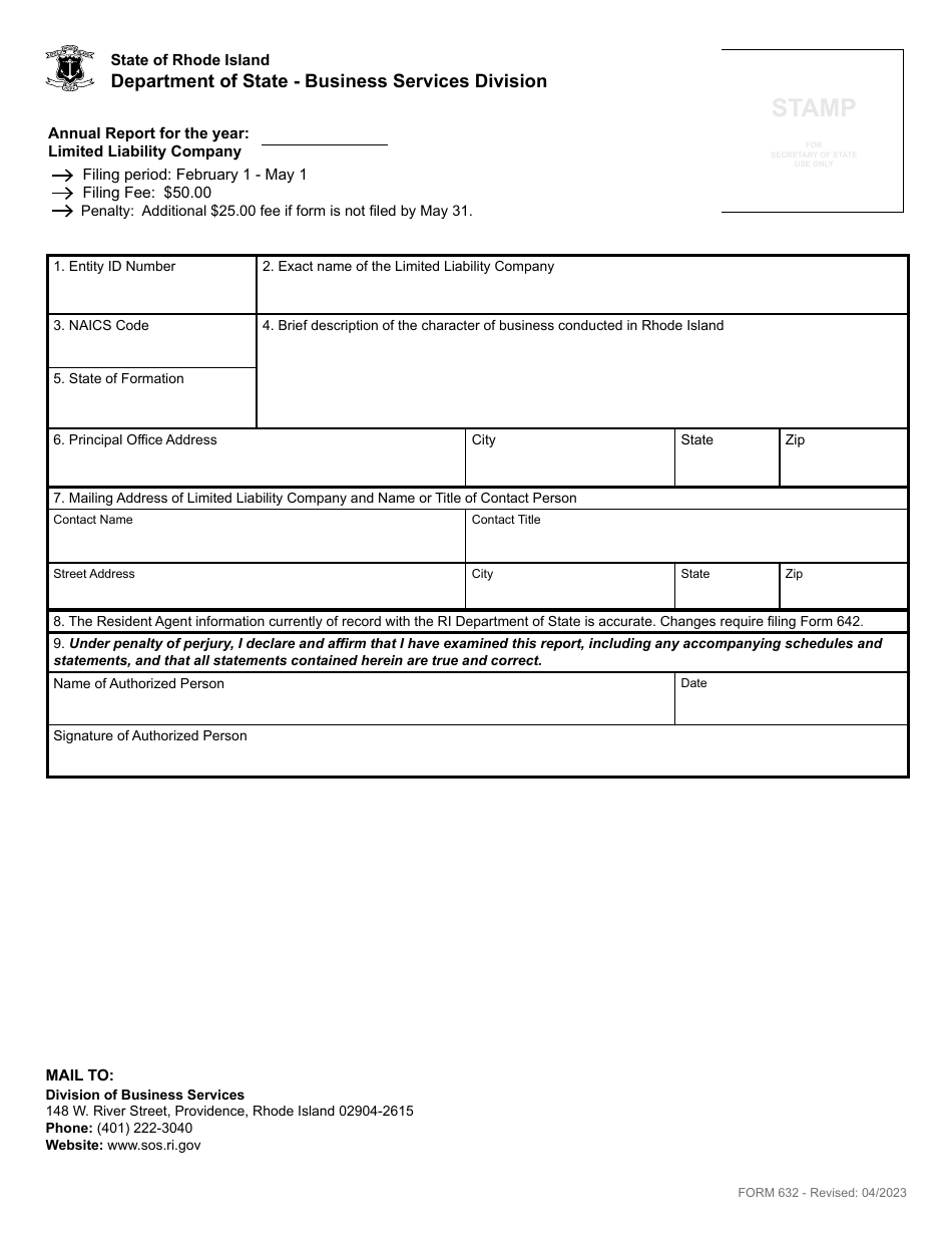 Form 632 Annual Report for a Limited Liability Company - Rhode Island, Page 2