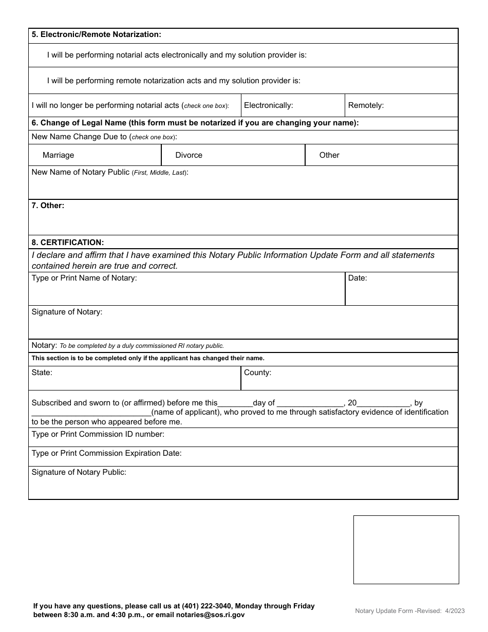 Notary Public Information Update - Rhode Island, Page 3