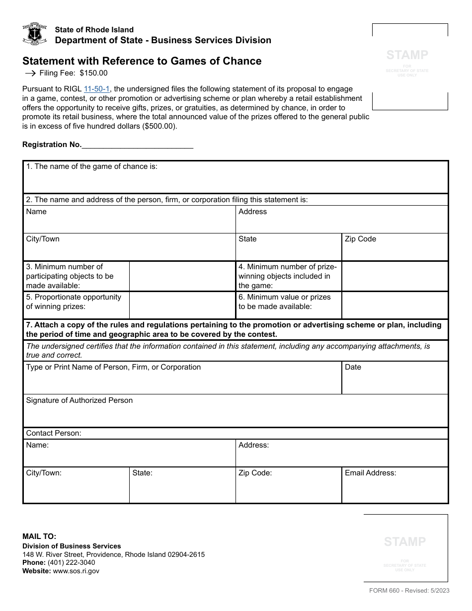 Form 660 Statement With Reference to Games of Chance - Rhode Island, Page 2