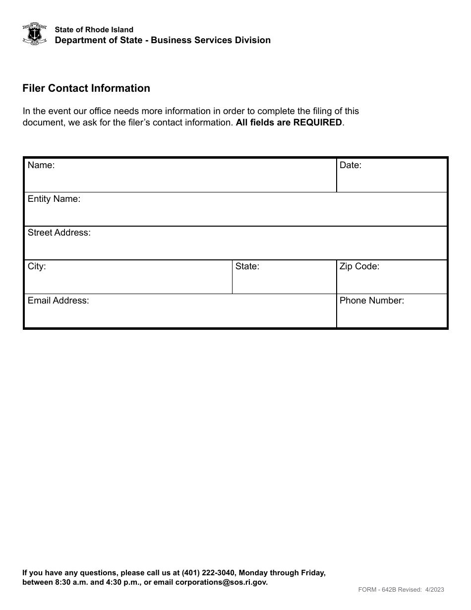 Form 642B Statement of Change of Managers Address - Domestic or Foreign Limited Liability Company - Rhode Island, Page 3