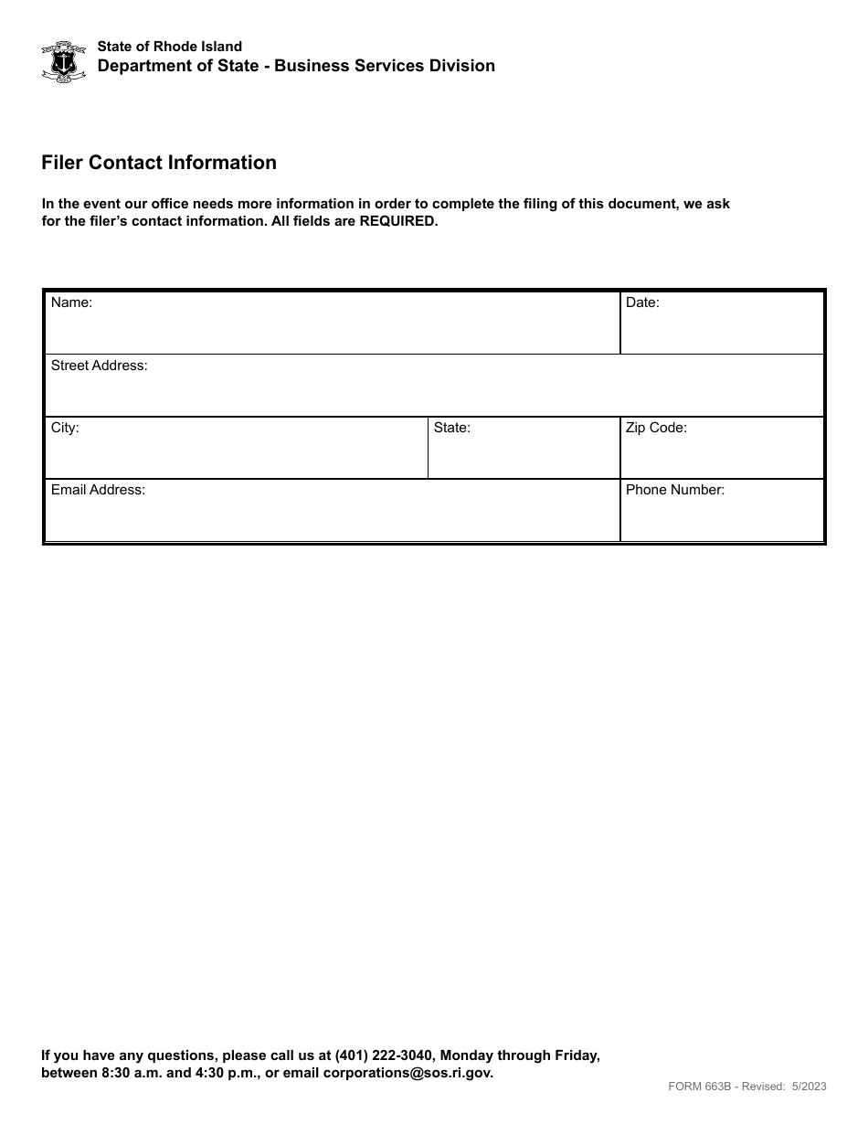 Form 663B Application for Replacement of Attorney by Nonresidents Doing Business in the State of Rhode Island - Rhode Island, Page 3