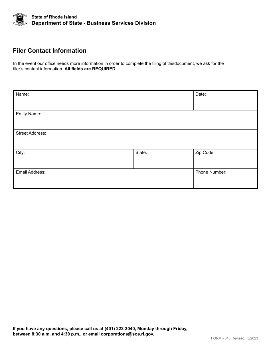 Form 643 Statement of Change of Registered Agent - Domestic or Foreign Partnership - Rhode Island, Page 3