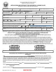 Form BMV4806 Application and Affidavit for Historical License Plate - Ohio